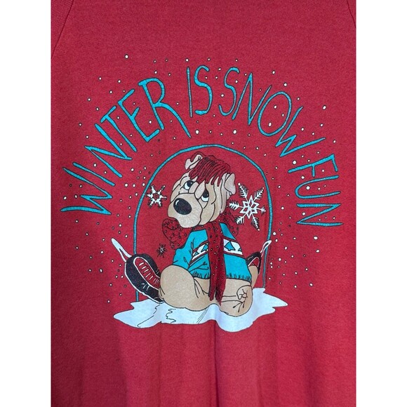 Vintage Winter Is Snow Fun Funny Holiday Christmas Crewneck Sweater Large L USA - Picture 4 of 10